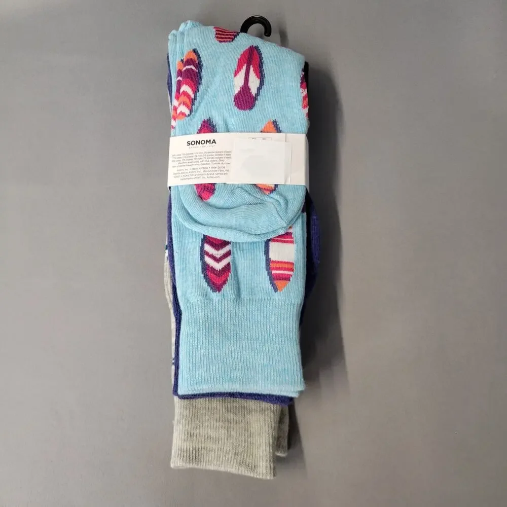 Sonoma The Everyday Crew Socks Mens‎ Size 8-13 Shark Surfboard Print 3 Pair New